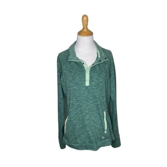 Avalanche Sweatshirt  Green 1/4 Snap Pockets Cotton Camp Hike Size Large Womens - Picture 1 of 8